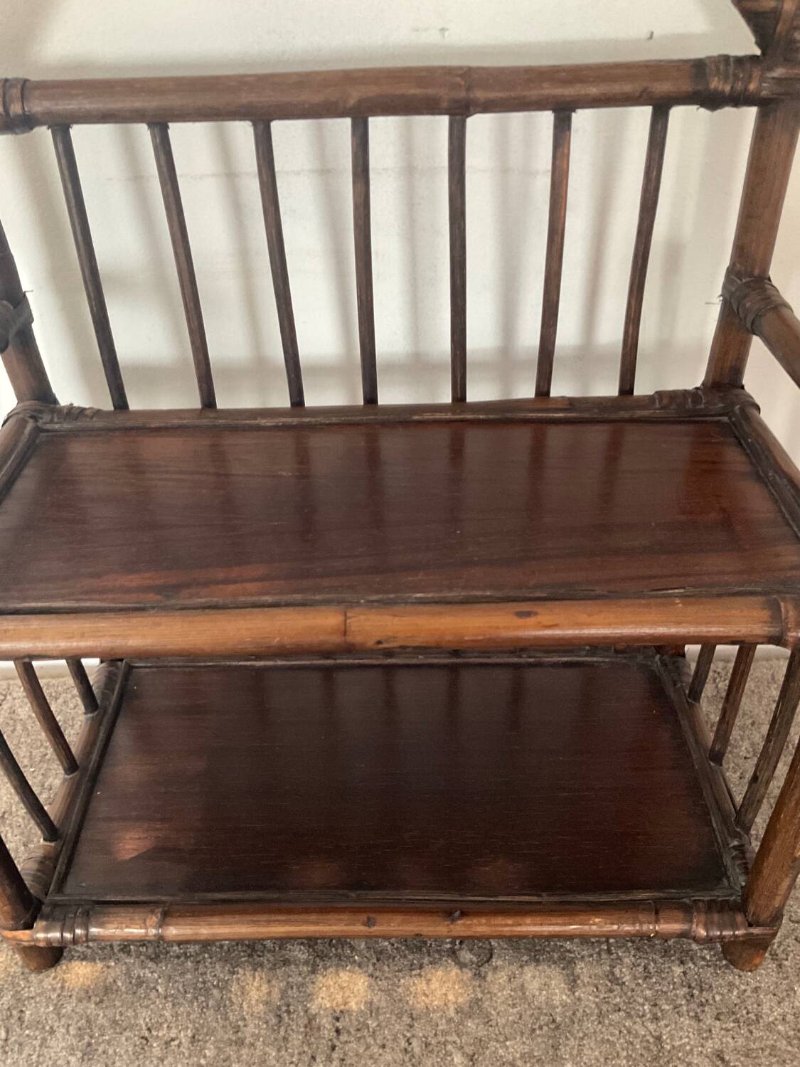 Vintage rattan and wood shelf from the 70s