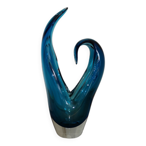 Vase sculptural organique - cristal bleu