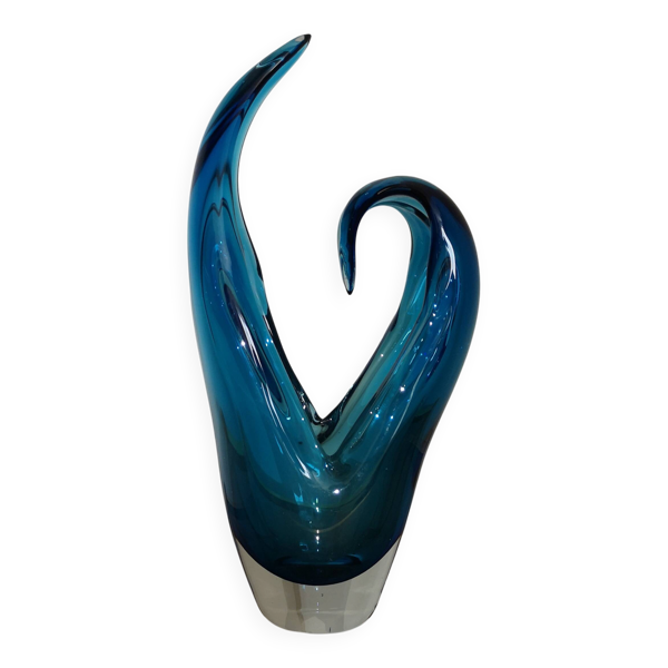 Vase sculptural organique en cristal d'art bleu cobalt, 1960