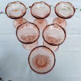 Suite of 6 pink glass ice cream bowls 70s/80s