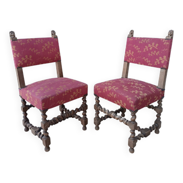 Paire de chaises Louis XIII en noyer 19ème