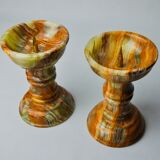 Pair of onyx and brass candle holders, Italy, 1980