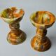 Pair of onyx and brass candle holders, Italy, 1980