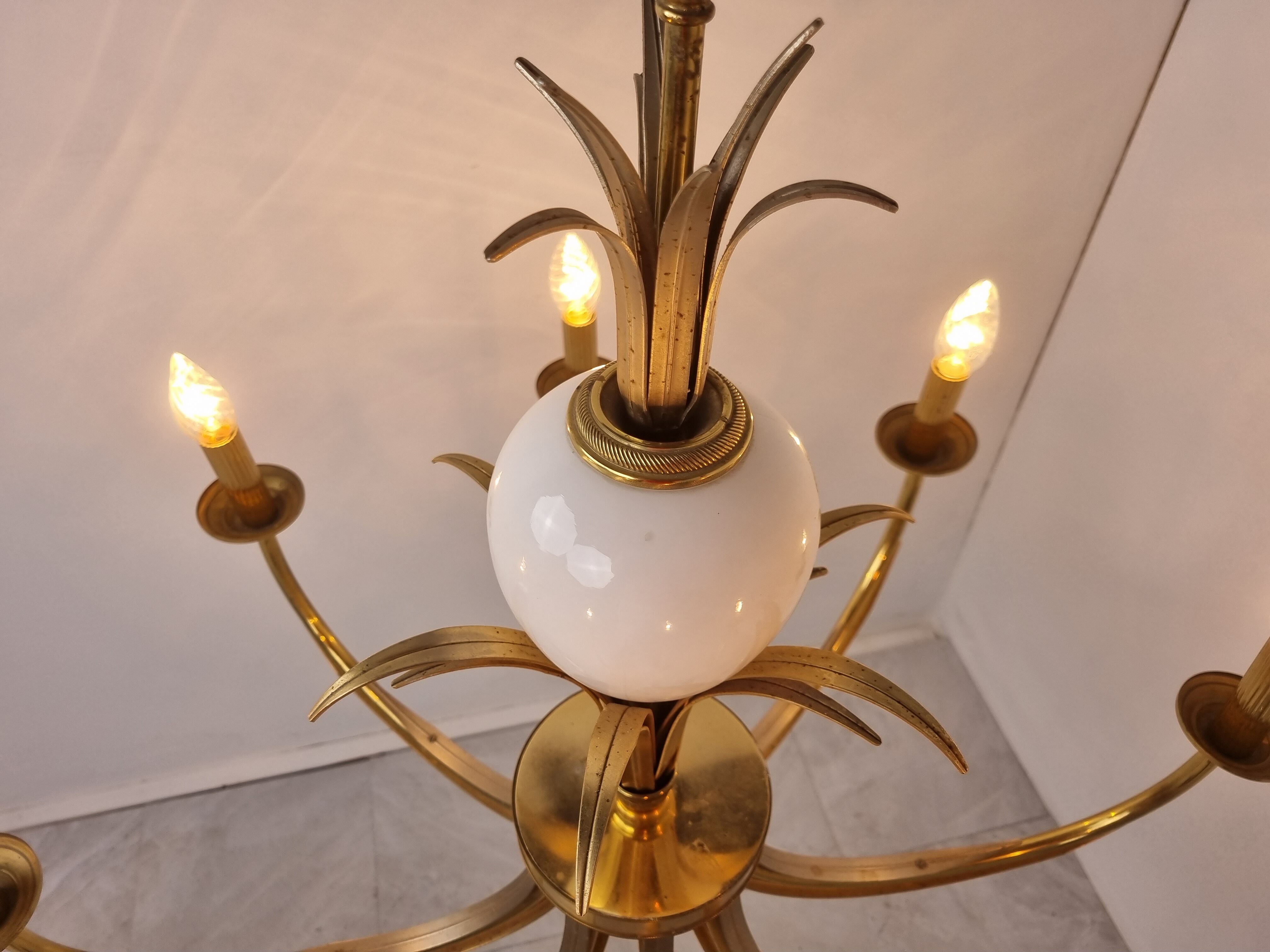 Brass and chrome pineapple chandelier, 1970s