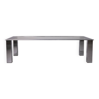C. 1975 - Table basse moderniste en acier chromé et verre - France/Belgique