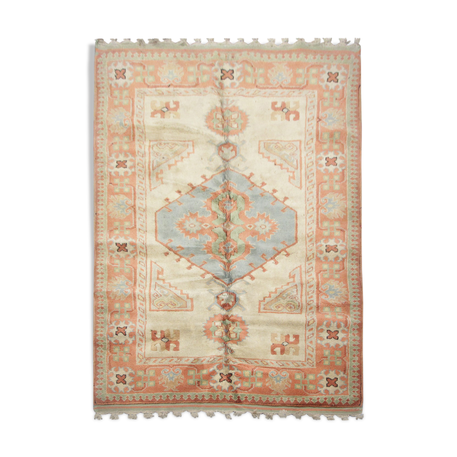 Handwoven antique turkish carpet, classic wool rug- 145x220cm