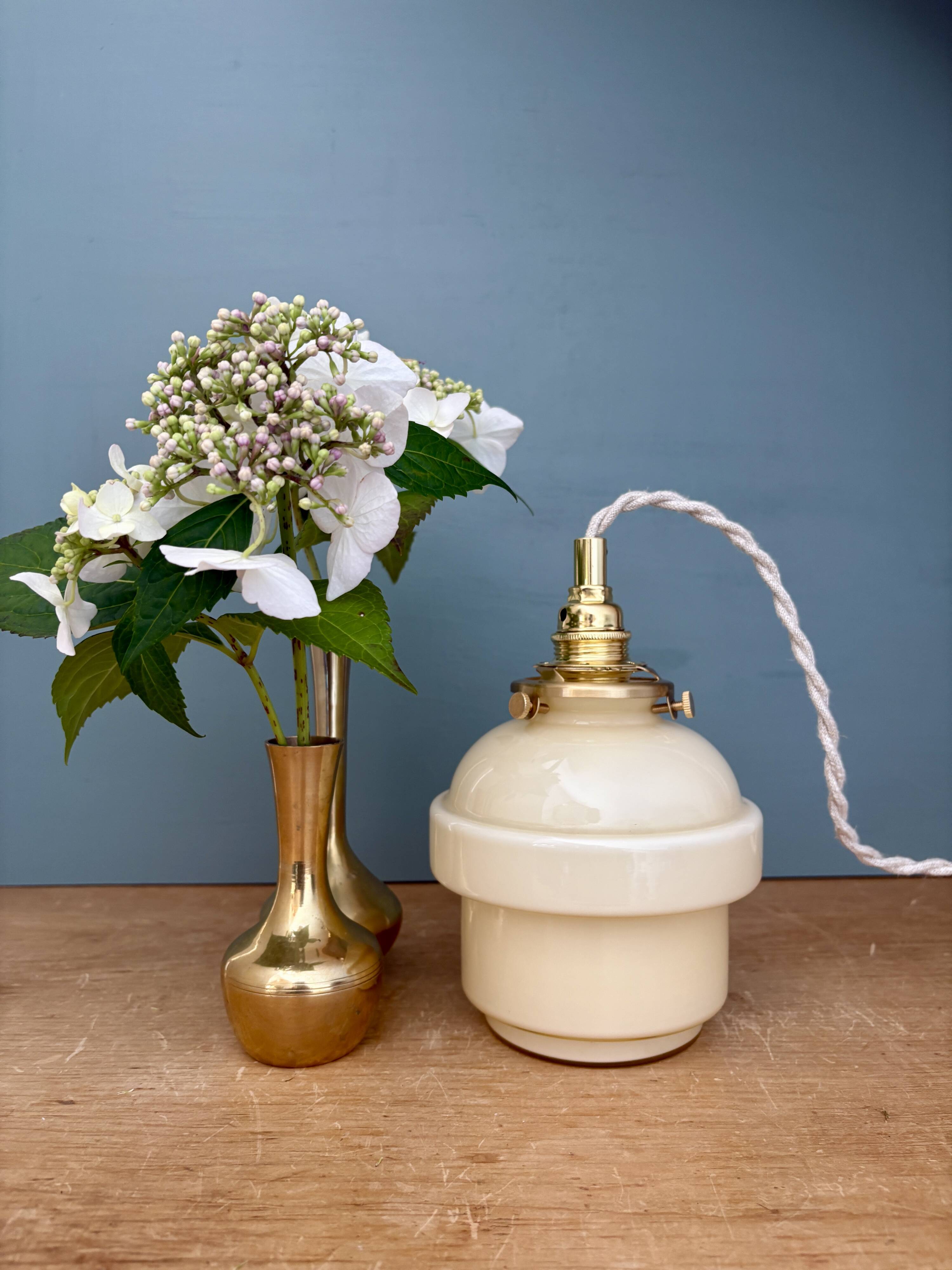 Vintage globe pendant light in pale yellow opaline glass