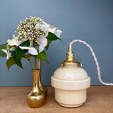 Vintage globe pendant light in pale yellow opaline glass