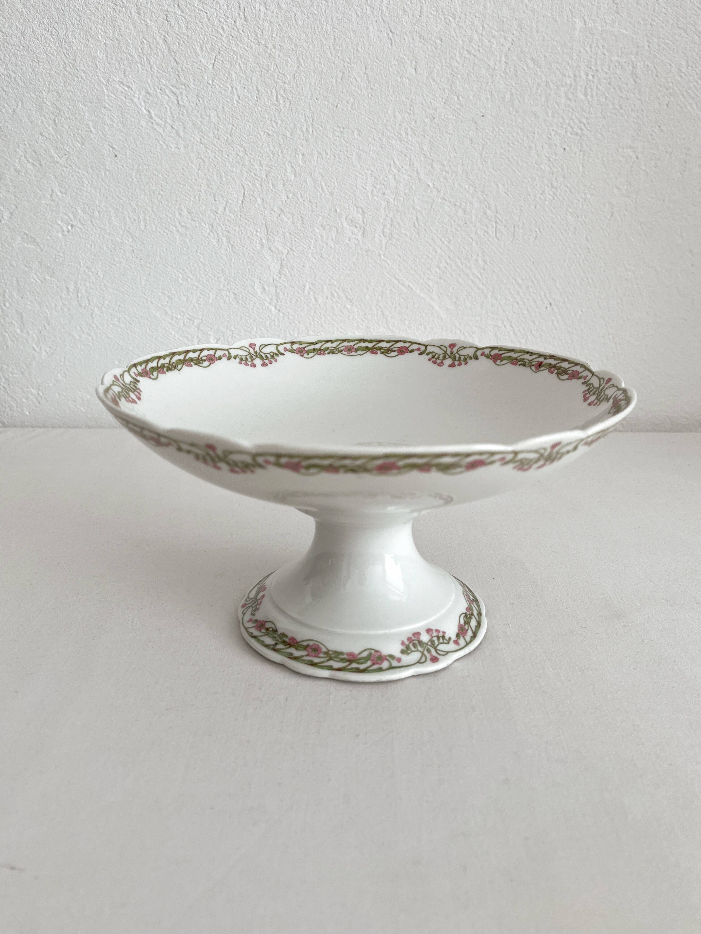 Antique Vierzon porcelain compote dish, A. Hache & cie, Art Nouveau