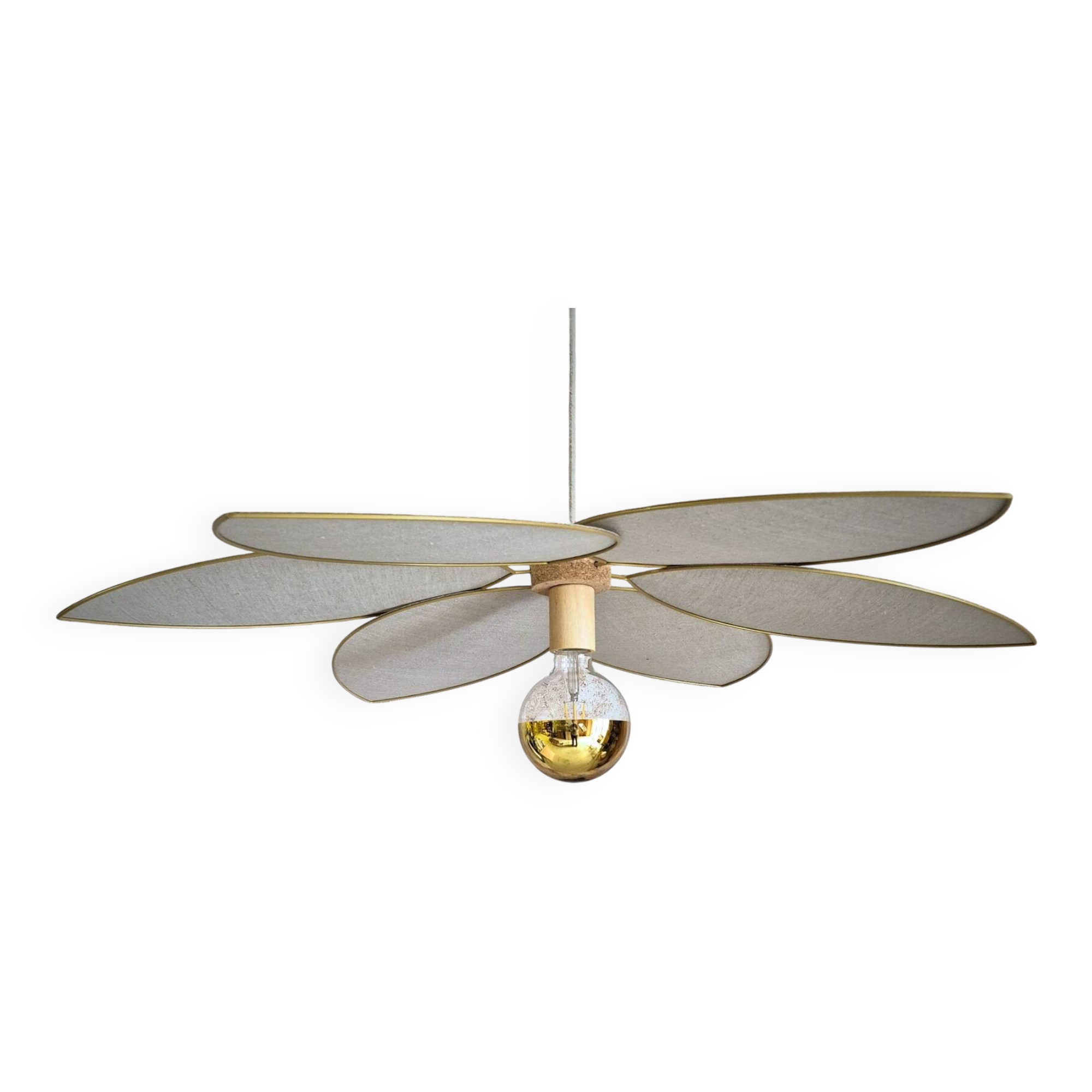 Suspension luminaire fleur XXL, 6 pétales en métal et lin