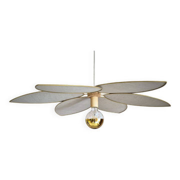 XXL flower pendant light, 6 petals in metal and linen