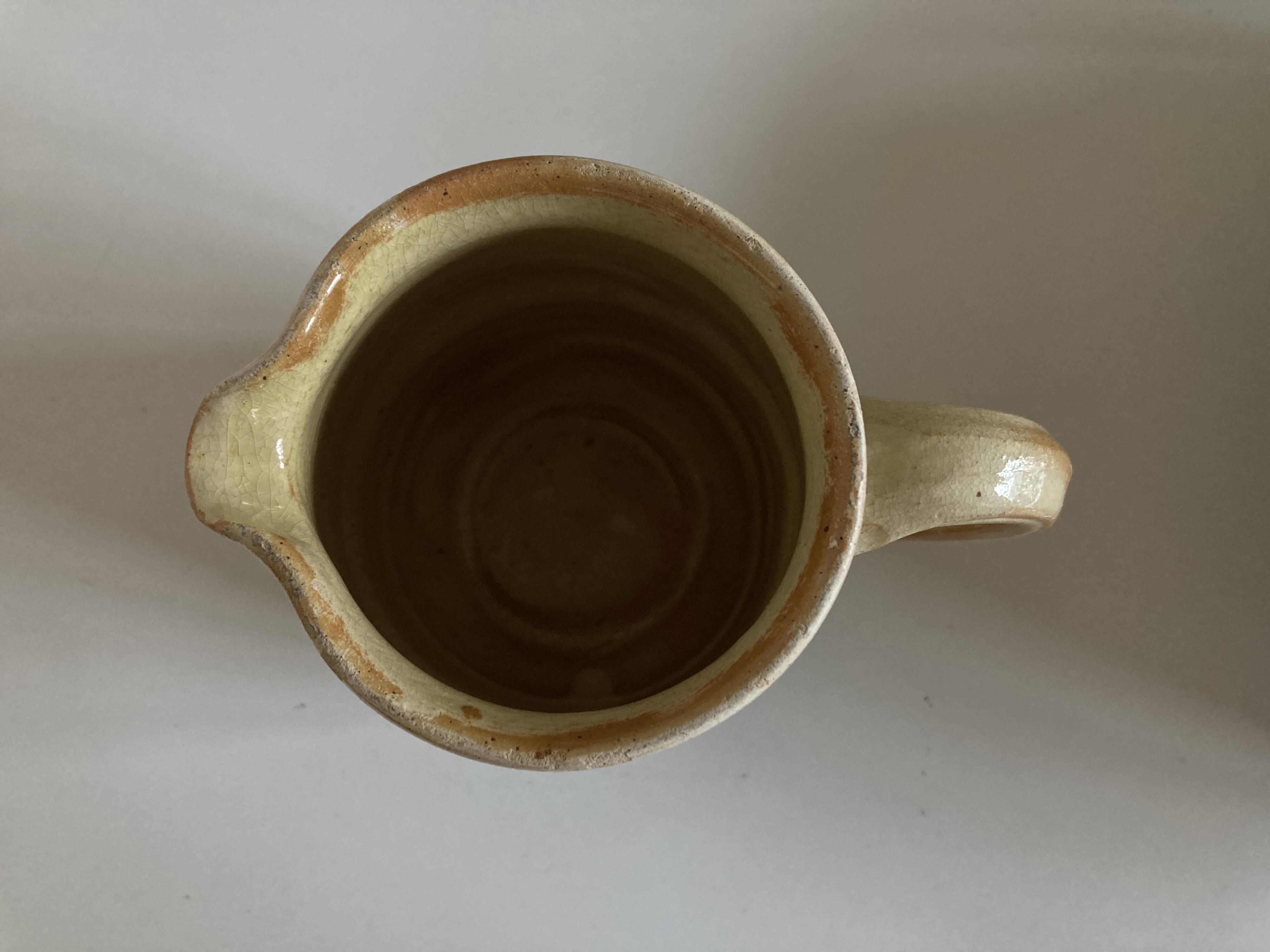 Glazed earthenware jug mixed clays Provence 1960