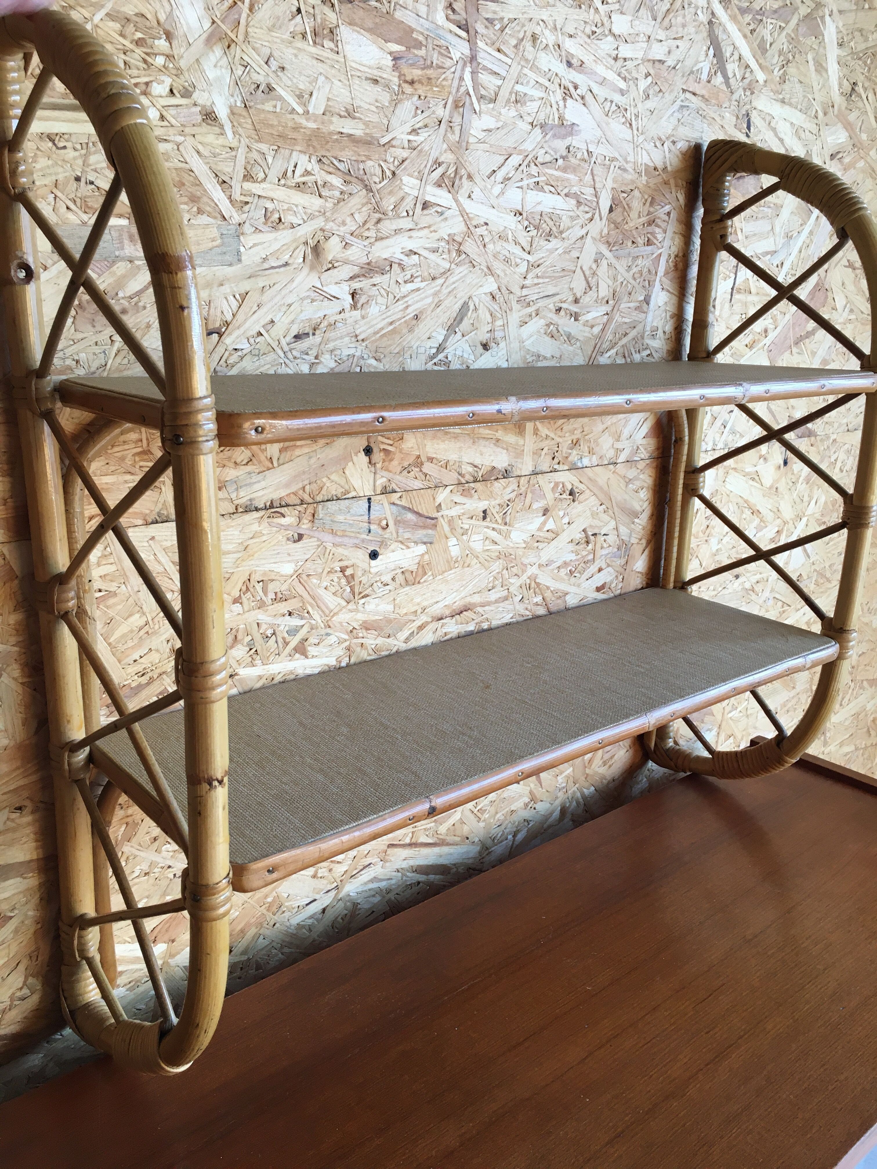Vintage rattan wall shelf