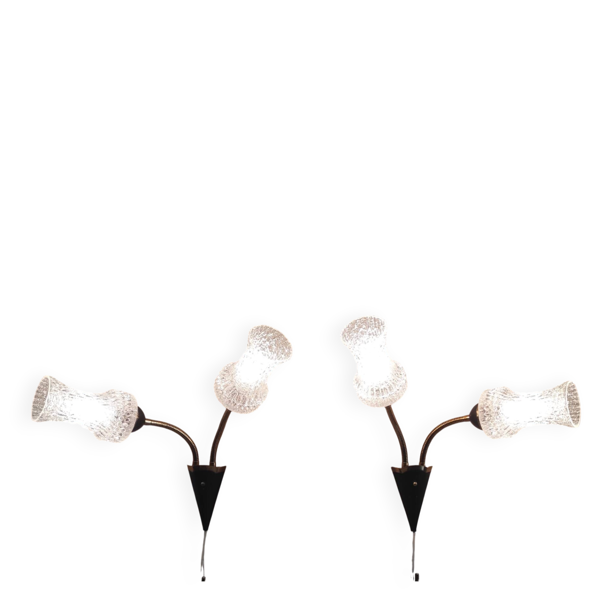 Articulated double light wall sconces in brass and glass - mid 20th century.