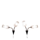 Articulated double light wall sconces in brass and glass - mid 20th century.