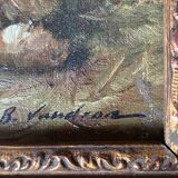 Painting bergerie signed B. Vaudron and frame