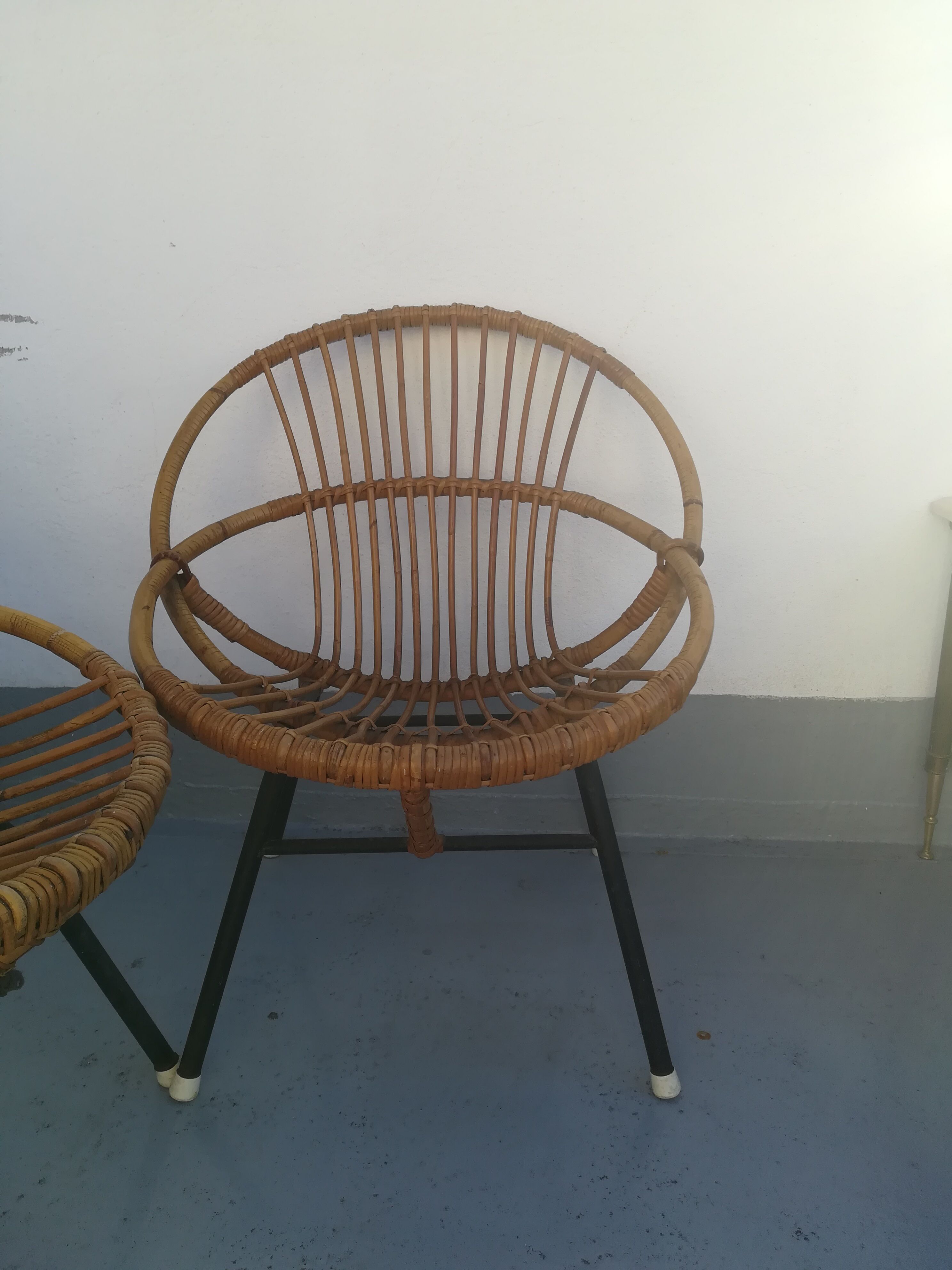 Pair of rattan basket armchairs