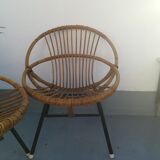 Pair of rattan basket armchairs