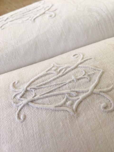7 damask and monogrammed napkins