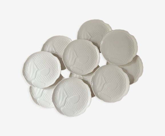 10 Assiettes plates vintage forme poisson