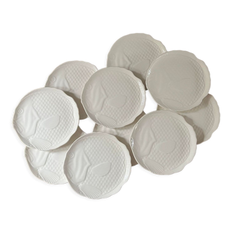 10 Assiettes plates vintage forme poisson