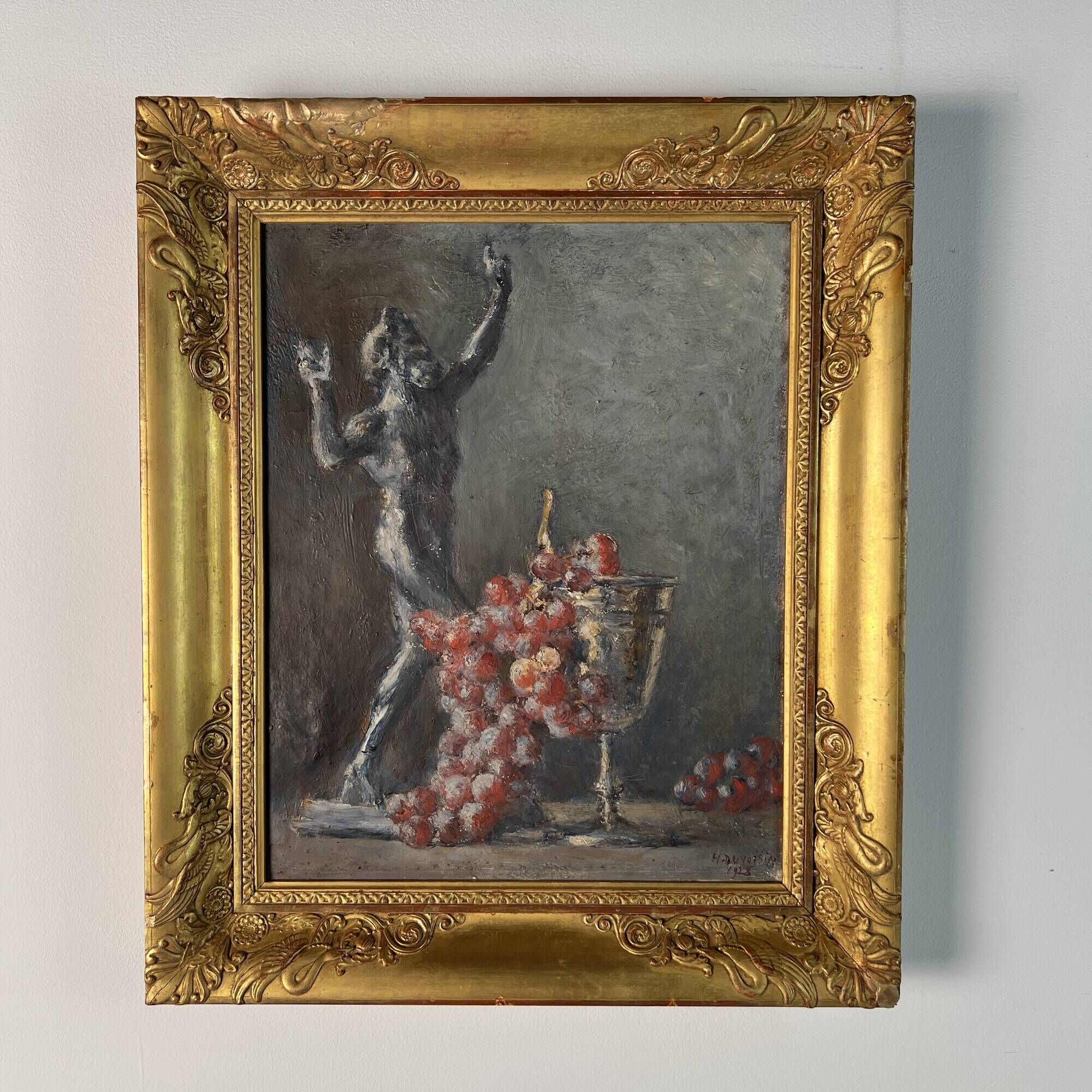 Henri duvoisin 1877-1959 oil on canvas still life empire frame, bacchus