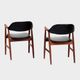 Set of two cowhorn desk arm chairs in black leatherette with teak frame, 1960s