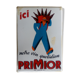 Old enamelled plaque "Primior our daily wine" 25x35cm 1950