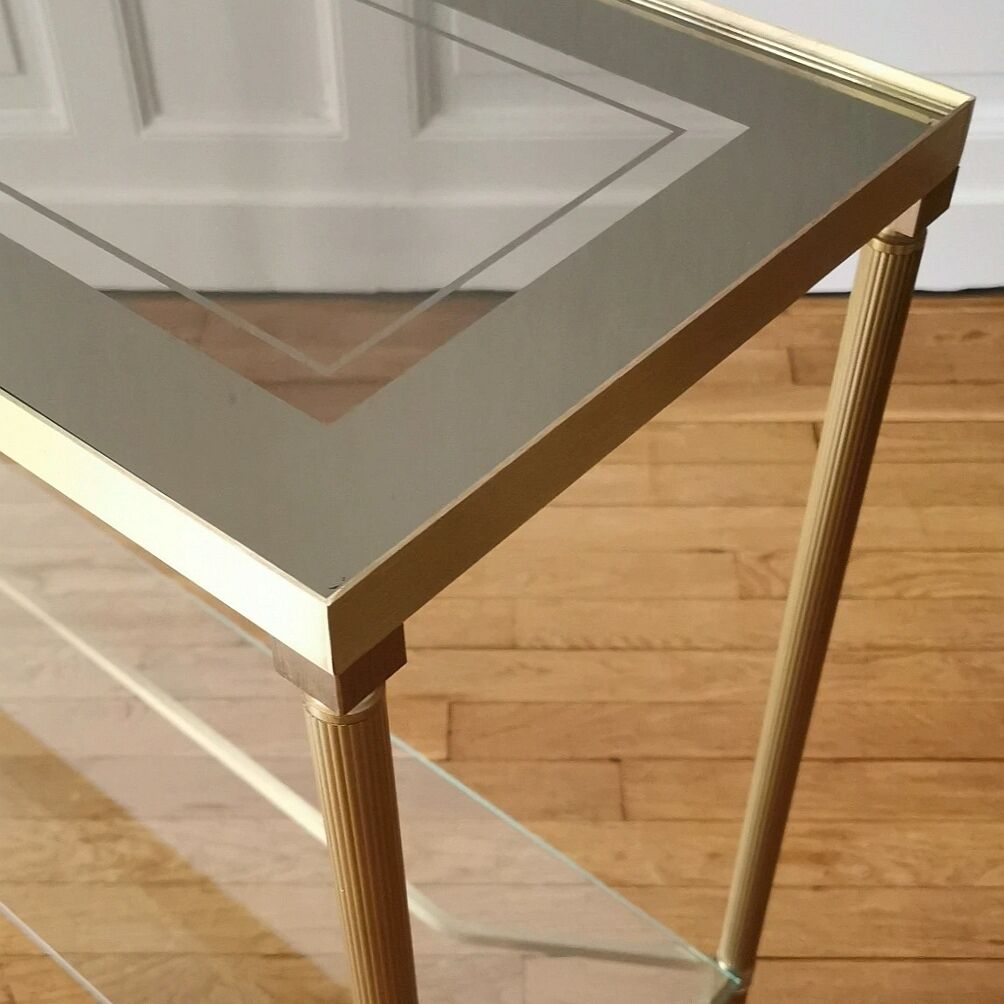 Neoclassical brass and glass console 1970