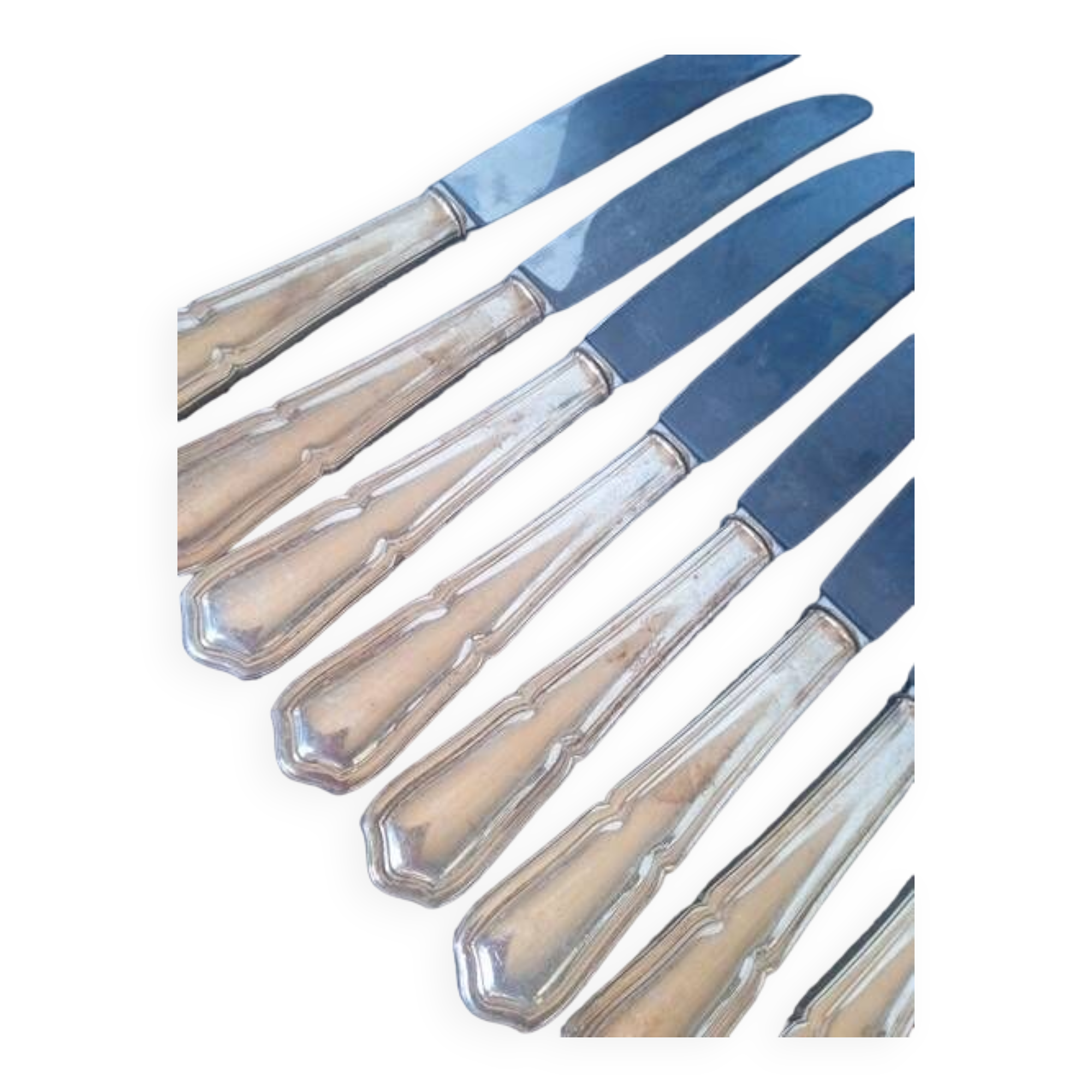 12 knives + silver metal punch from the 1950s