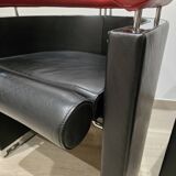 Pair of 80s designer leather and chrome metal armchairs