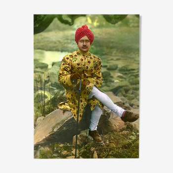 Maharaja en promenade, Rajasthan vers 1920, photographie ancienne colorée