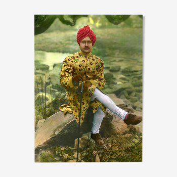 Maharaja on a walk, Rajasthan vers 1920, photopography ancienne colored