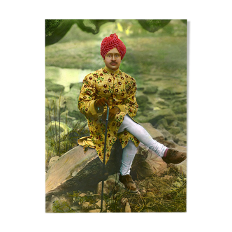 Maharaja on a walk, Rajasthan vers 1920, photopography ancienne colored