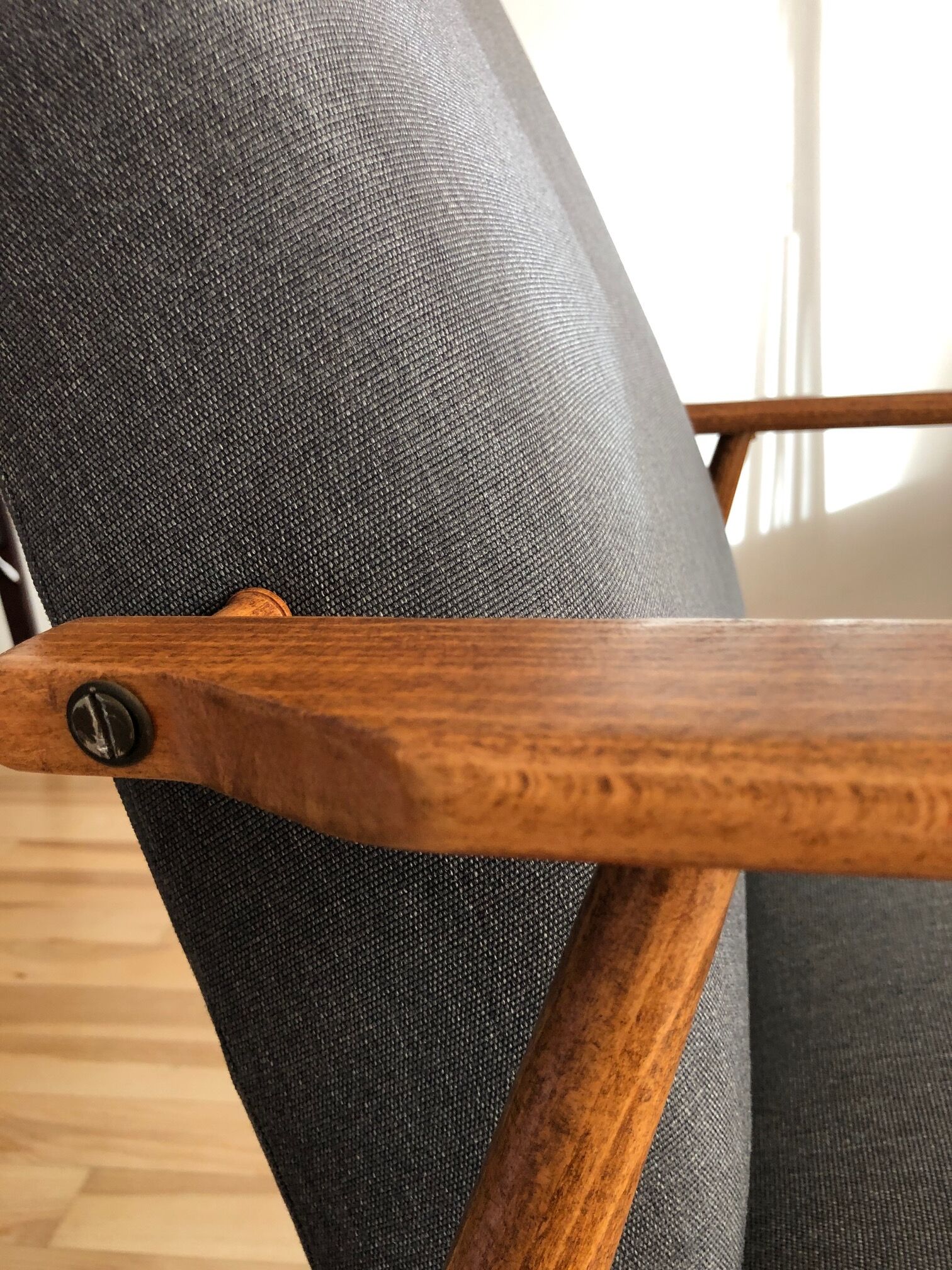 Set of two grey armchairs in kvadrat upholstery by henryk lis, europe, 1960s