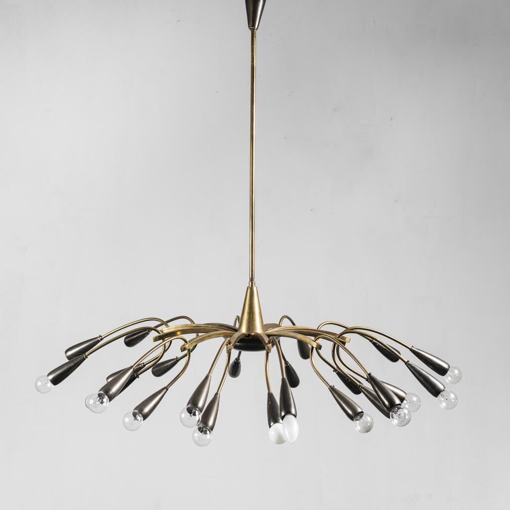 Vintage 1950s modern antique 24-light brass chandelier