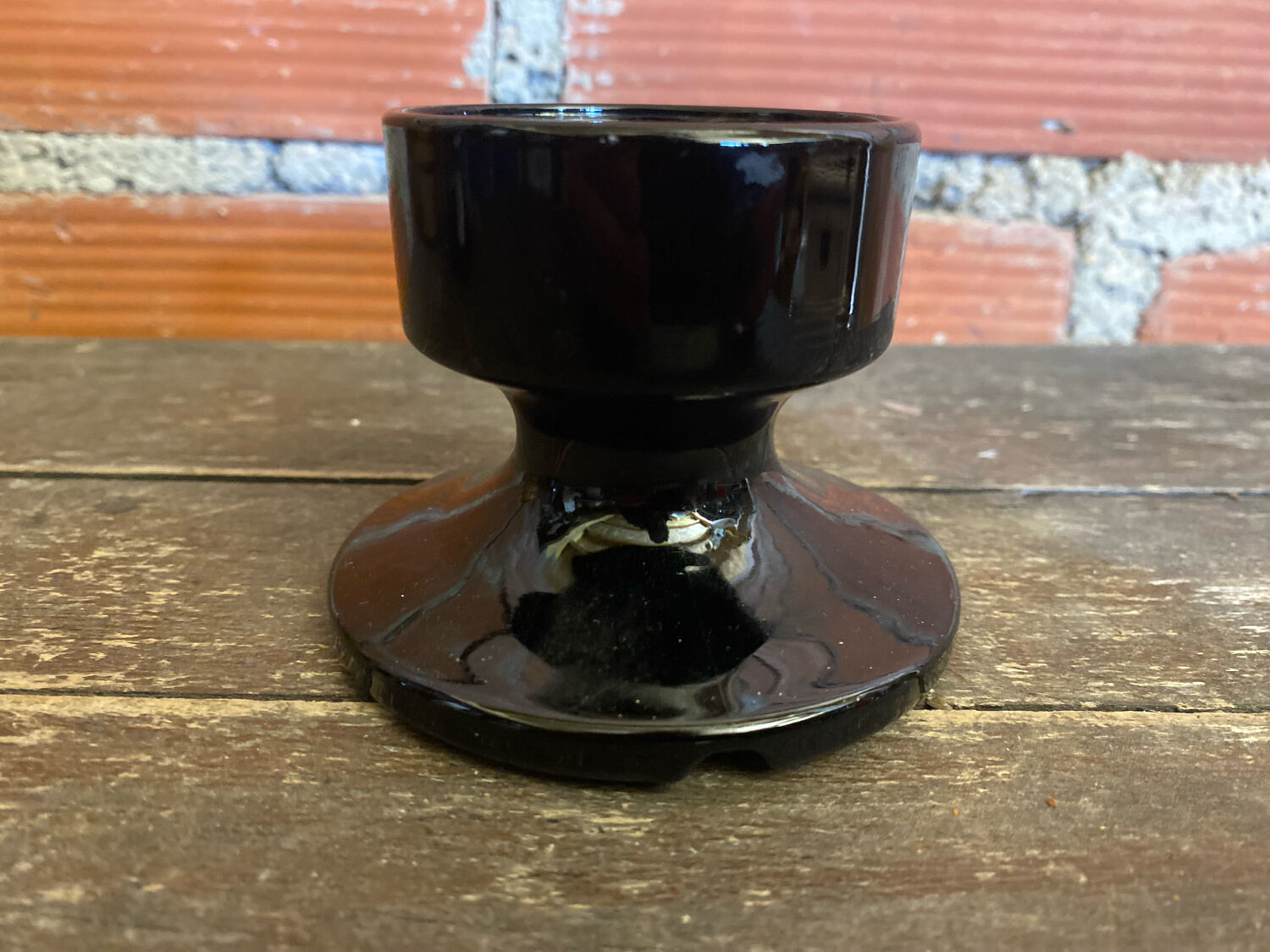 Vintage 1970s Black Opaline Space Age Candle Holder