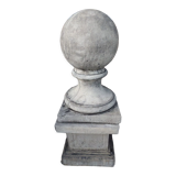 Ball on base in gray patinated reconstituted stone