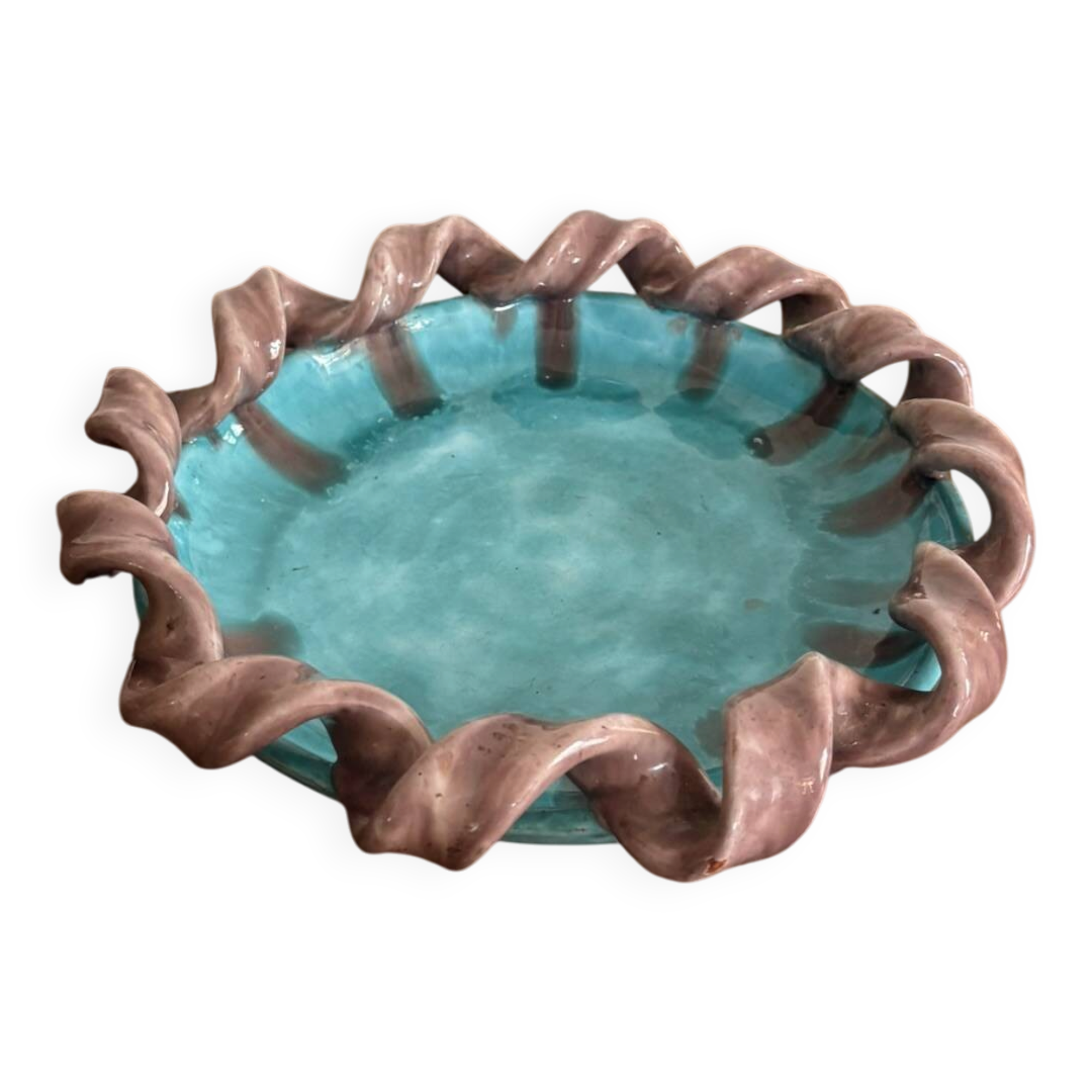 Empty Pocket Bowl Ceramic Pottery Bavent Turquoise Violet Glaze