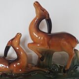 Art Deco ceramic sculpture of a pair of antelopes by Charles Lemanceau