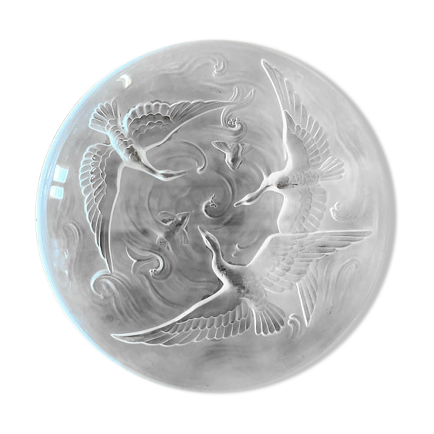 Large bird cup in frosted Art Deco glass, signed Verlys France