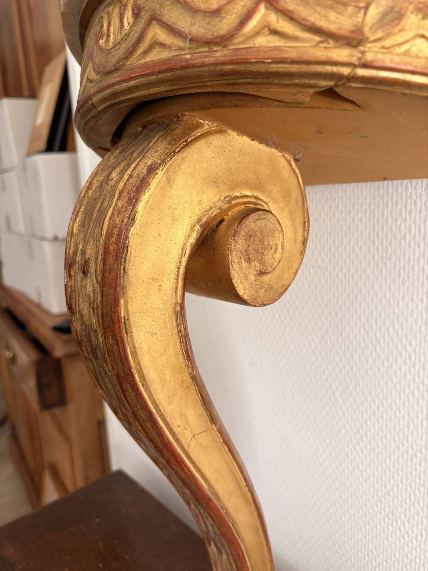 Console Demi Lune Gold Wood White Carrara Marble Louis XVI Classic Style
