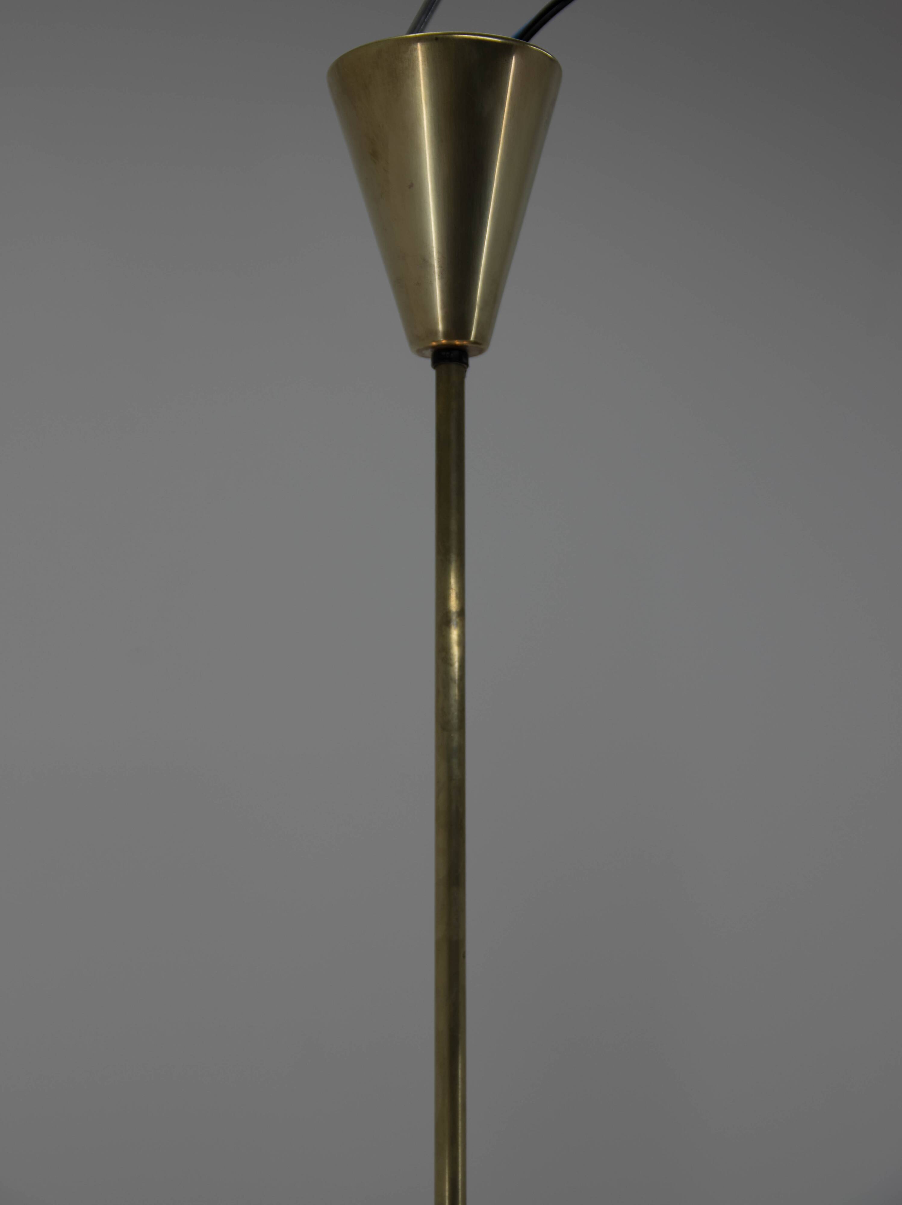 Brass and Glass Chandelier in Lyfa Style, Denmark, 1970s