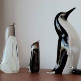 3 animal figurines of penguins in formia murano glass