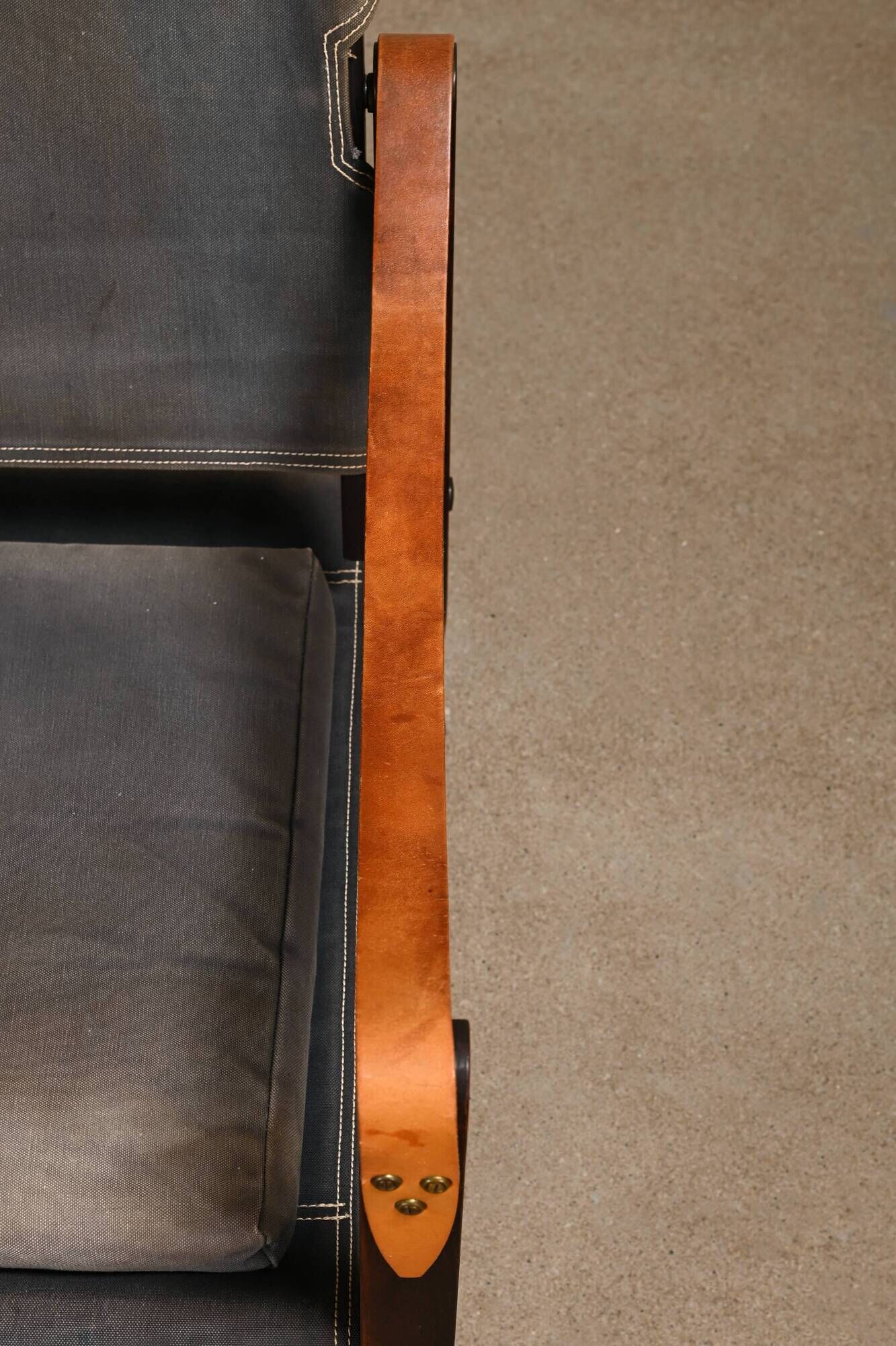Kaare Klint Safari Chair in Grey Canvas and Dark Stained Ash for Rud Rasmussen