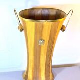 Cane or umbrella holder in varnished wood, brass, with coat of arms, Italy 1950