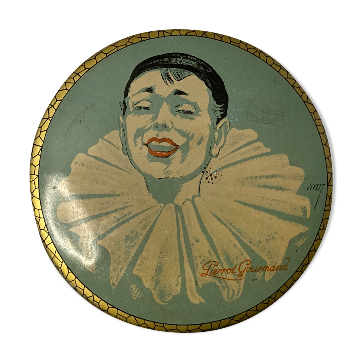 Metal box Pierrot Gourmand signed around 1930