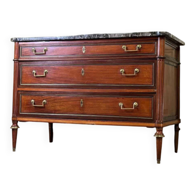Commode Louis XVI en acajou de trois couleurs, XVIIIème siècle