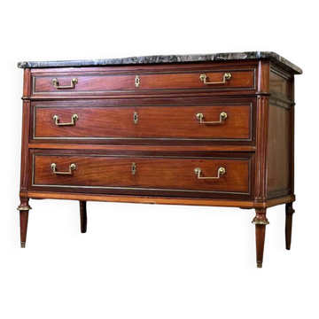 Louis XVI style mahogany commode in three colors, 18th century