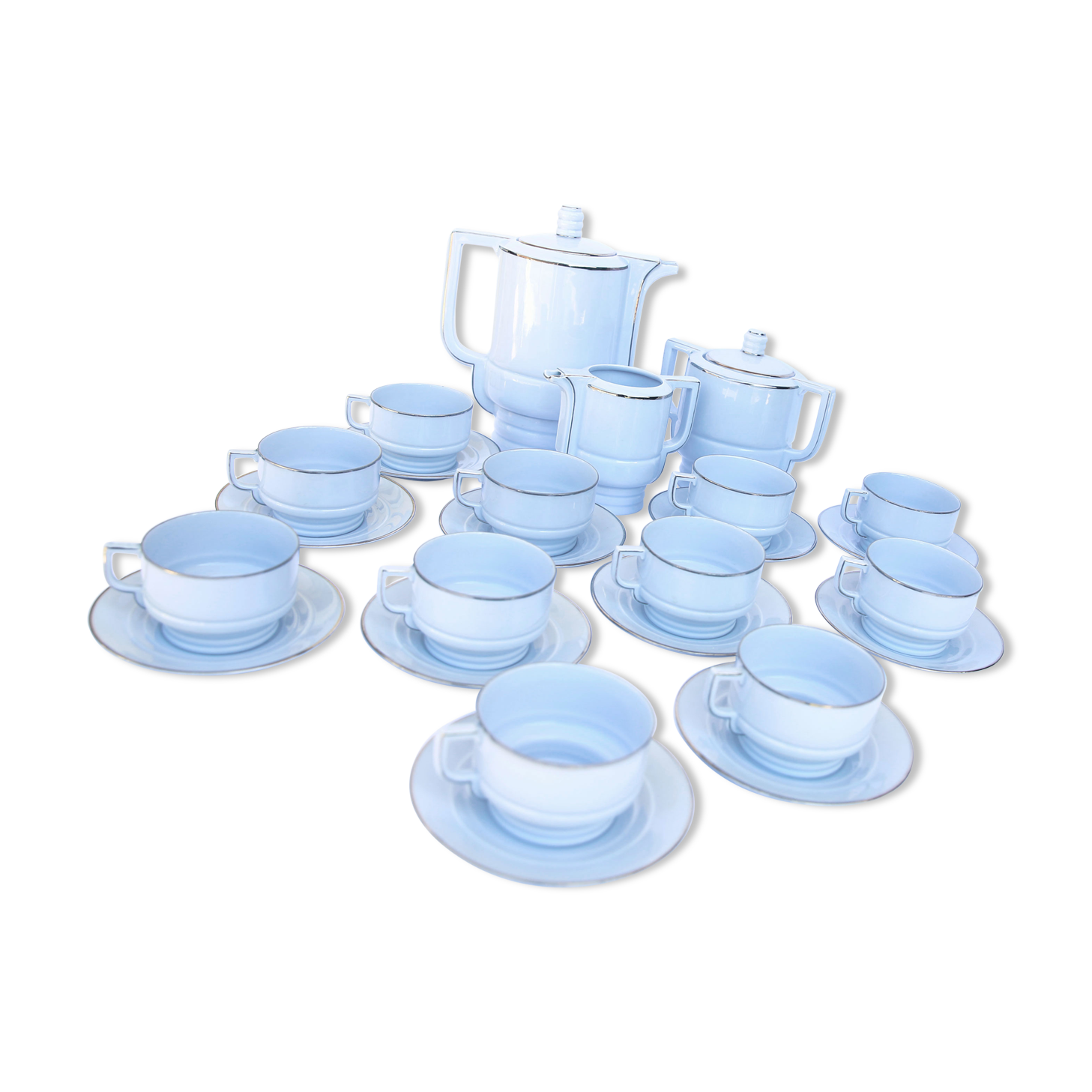 Art Deco coffee service in pale grey blue porcelain